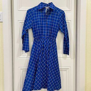 Vintage Long-Sleeved Blue and White Plaid Shirt Dress
